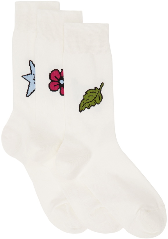 Photo: Sky High Farm Workwear Three-Pack White Graphic Socks