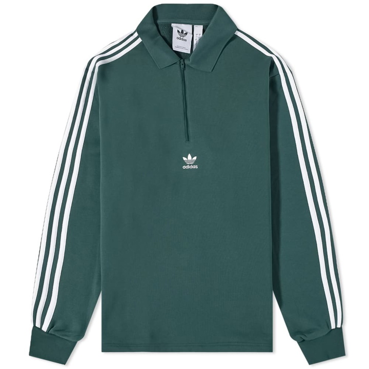 Photo: Adidas Men's Long Sleeve 3 Stripe Polo Shirt in Mineral Green