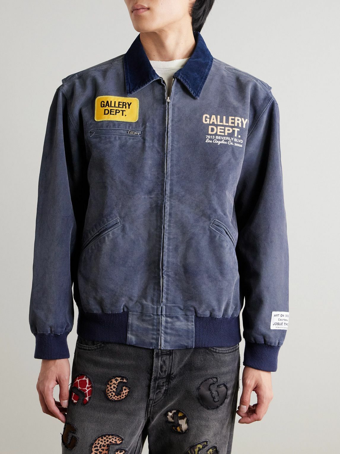 Gallery Dept. - Mechanic Corduroy-Trimmed Logo-Print Cotton Bomber Jacket - Blue