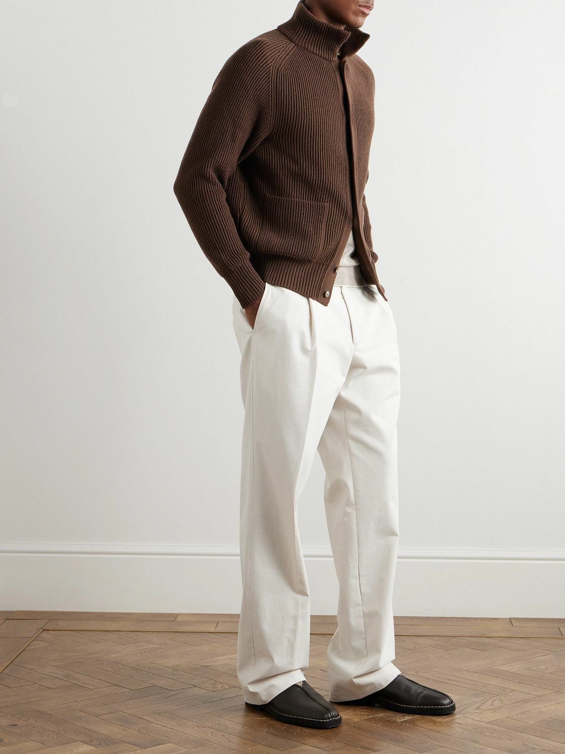 Stòffa - Slim-Fit Ribbed Cashmere Cardigan - Brown