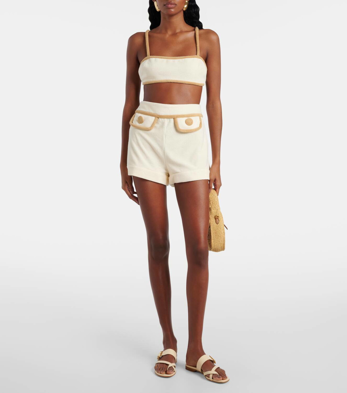 Adriana Degreas Colorblocked cotton-blend terry shorts