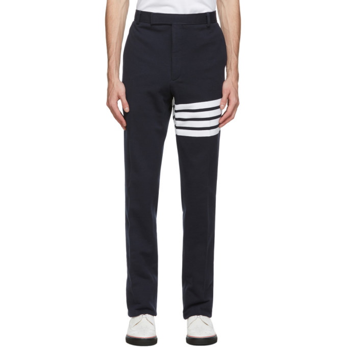 Photo: Thom Browne Navy French Terry 4-Bar Trouser