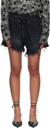 R13 Black Crossover Denim Shorts