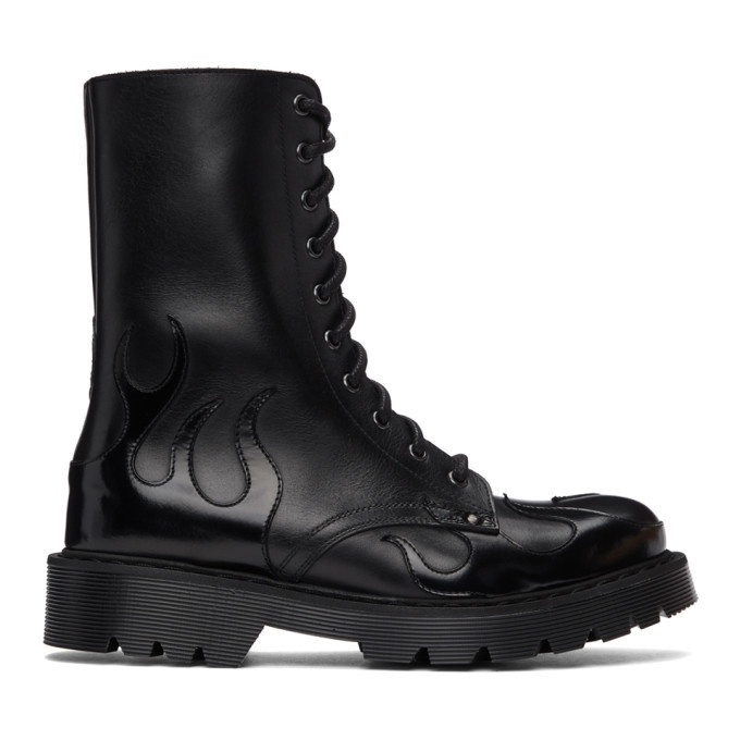 Photo: VETEMENTS Black Flame Lace-Up Military Boots