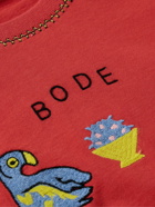 BODE - Twin Parakeet Logo-Embroidered Cotton-Jersey T-Shirt - Red