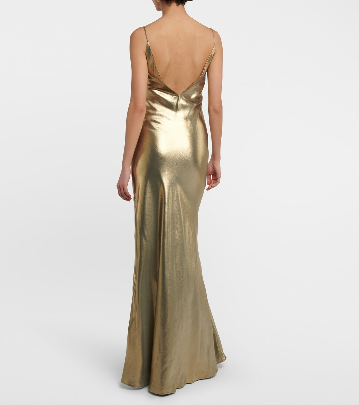 galvan gold dress GOLD SATIN SEQUIN PEARLS BEADED MAXI DRESS – Bella Galvan main image 0