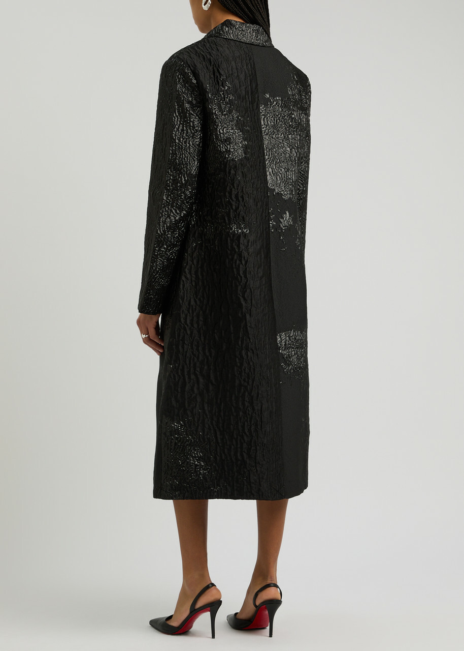 Stine Goya Panelled Metallic Cloque Coat Black
