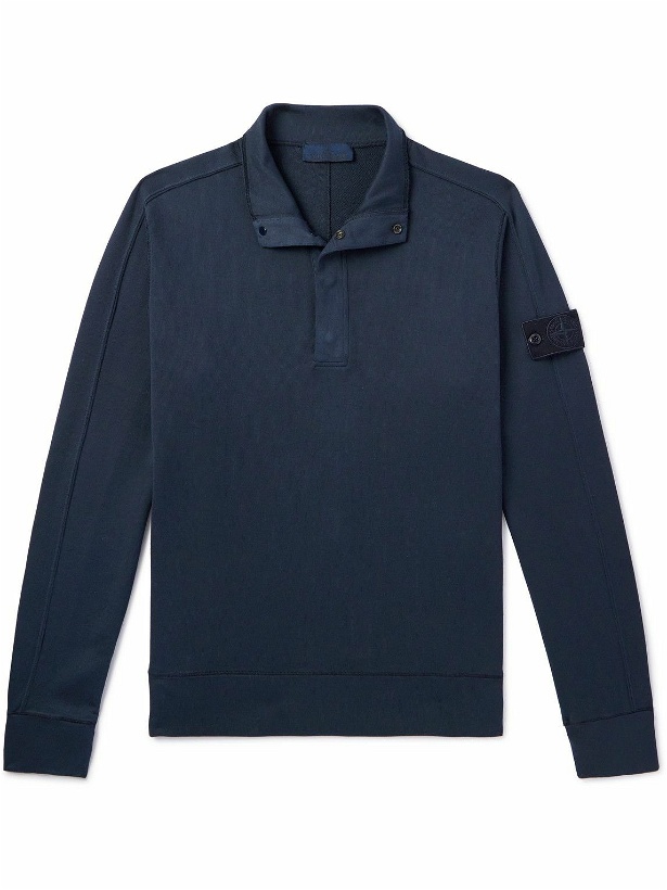 Photo: Stone Island - Logo-Appliquéd Cotton-Jersey Half-Placket Sweatshirt - Blue