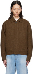 lesugiatelier Brown Herringbone Bomber Jacket