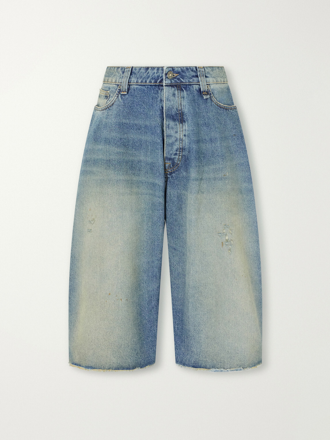 424 - Big Daddy Wide-Leg Distressed Denim Shorts - Blue