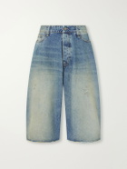 424 - Big Daddy Wide-Leg Distressed Denim Shorts - Blue