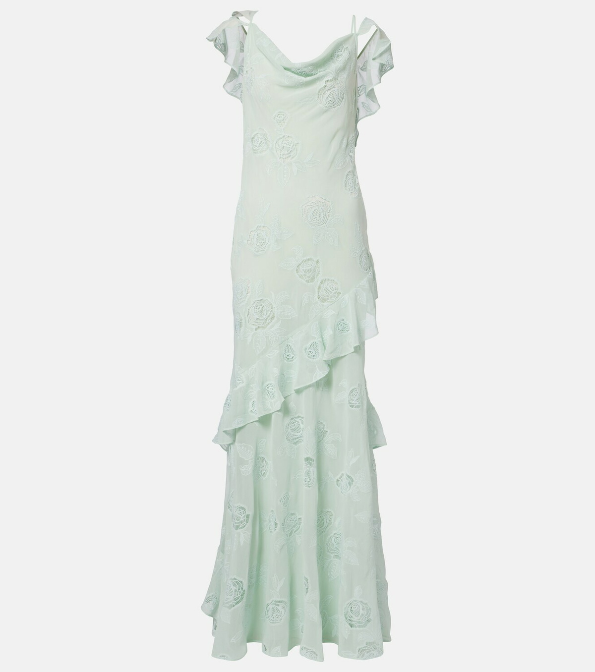 Self-Portrait Embroidered ruffled georgette maxi dress