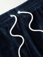 CELINE - Straight-Leg Logo-Embroidered Cotton-Blend Velour Track Pants - Blue