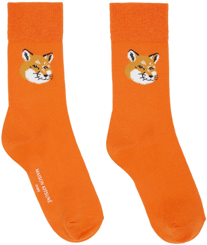 Photo: Maison Kitsuné Orange Fox Head Socks