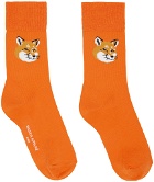 Maison Kitsuné Orange Fox Head Socks