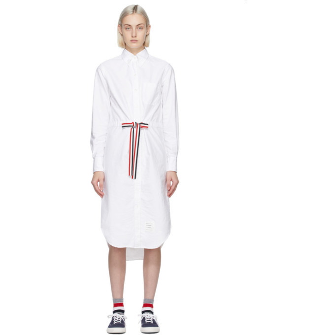 Photo: Thom Browne White Below-The-Knee Shirt Dress