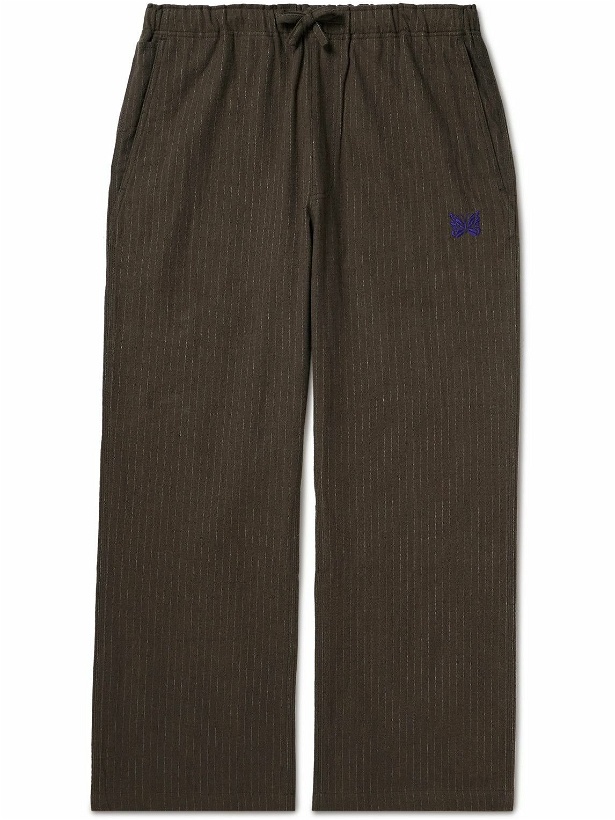 Photo: Needles - Straight-Leg Pinstriped Cotton, Linen and Wool-Blend Trousers - Brown