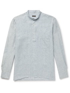 RUBINACCI - Grandad-Collar Striped Linen Half-Placket Shirt - Blue