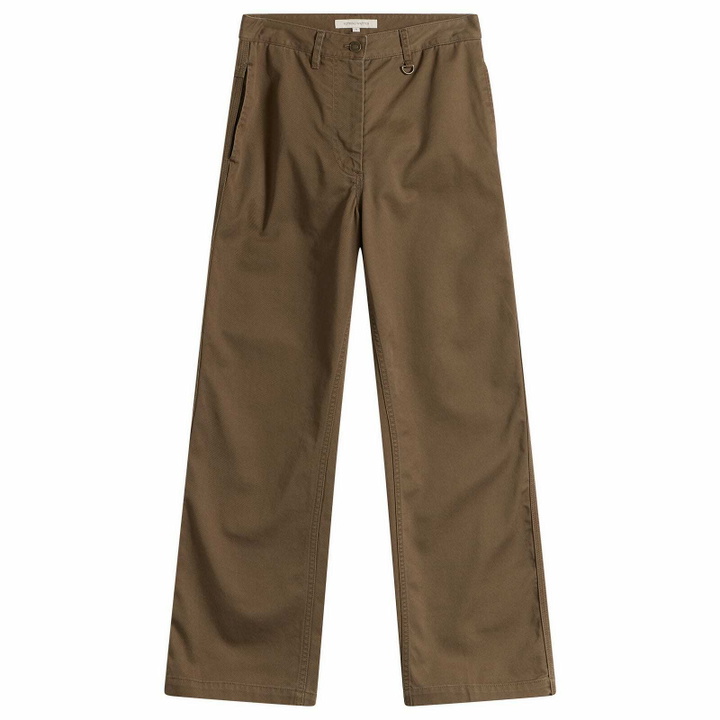 Photo: Nothing Written Women's Tabby Wide Chino Pants in Moss Brown