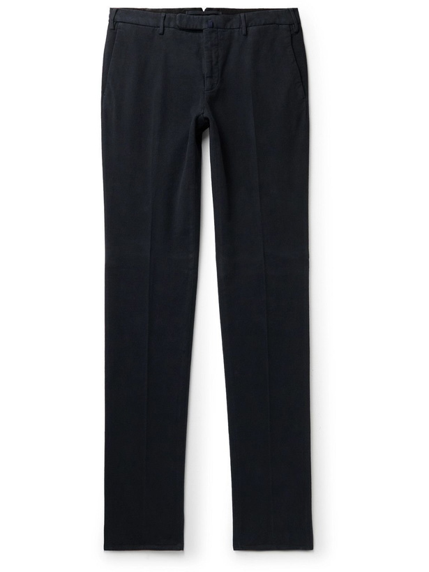 Photo: Incotex - Slim-Fit Stretch-Cotton Moleskin Trousers - Blue