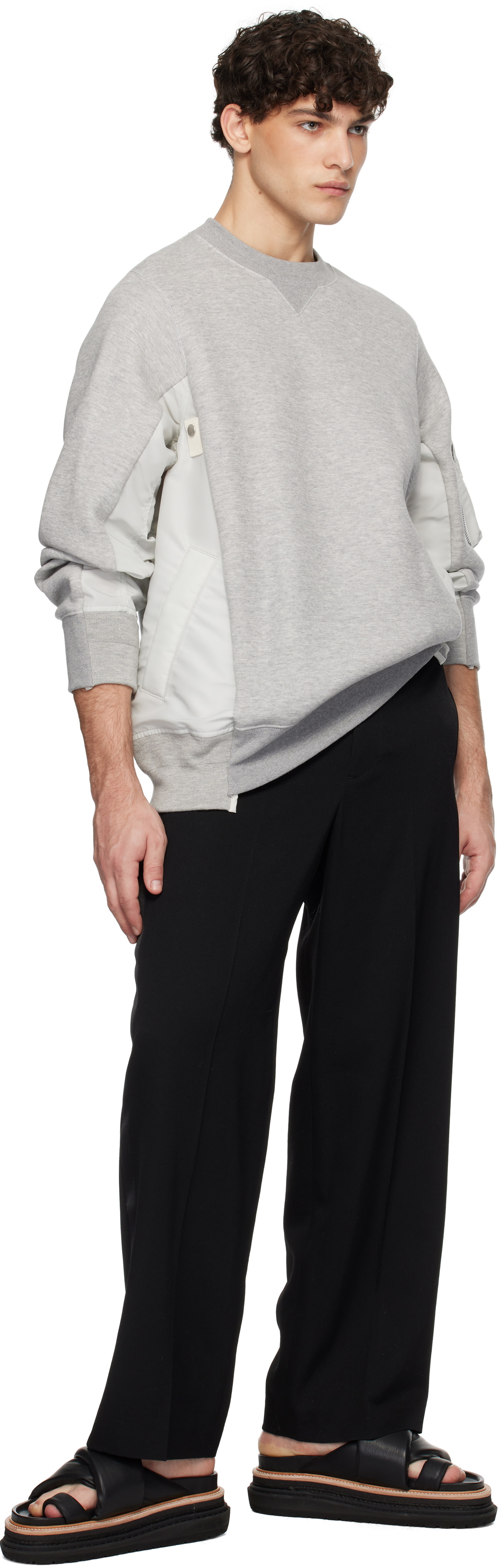 sacai Gray Sponge Sweat x Nylon Twill Pullover Sweatshirt Sacai