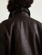 SAINT LAURENT - Shearling-Trimmed Full-Grain Leather Jacket - Brown