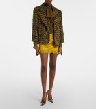 Saint Laurent Lace-trimmed jacquard lamé miniskirt
