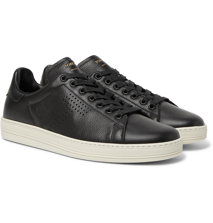 Photo: TOM FORD - Warwick Perforated Full-Grain Leather Sneakers - Black