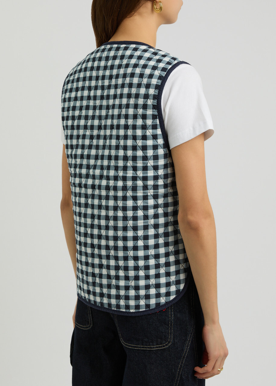 Free People Claudine Gingham Cotton Gilet Navy
