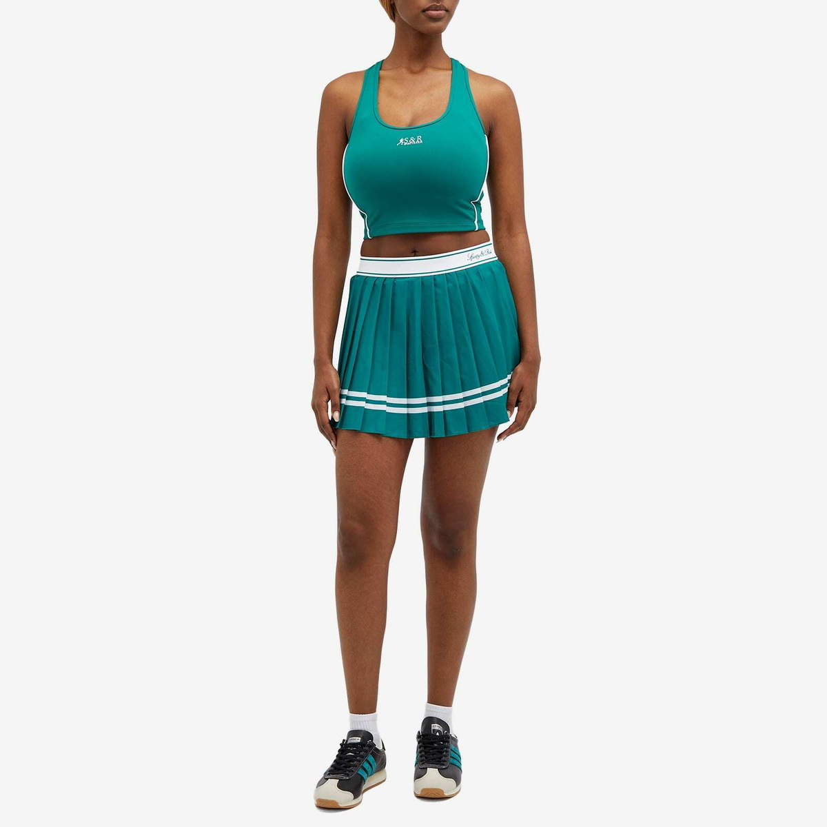Sporty & Rich Women's Vendome Script Pleated Skirt in Alpine Alpine