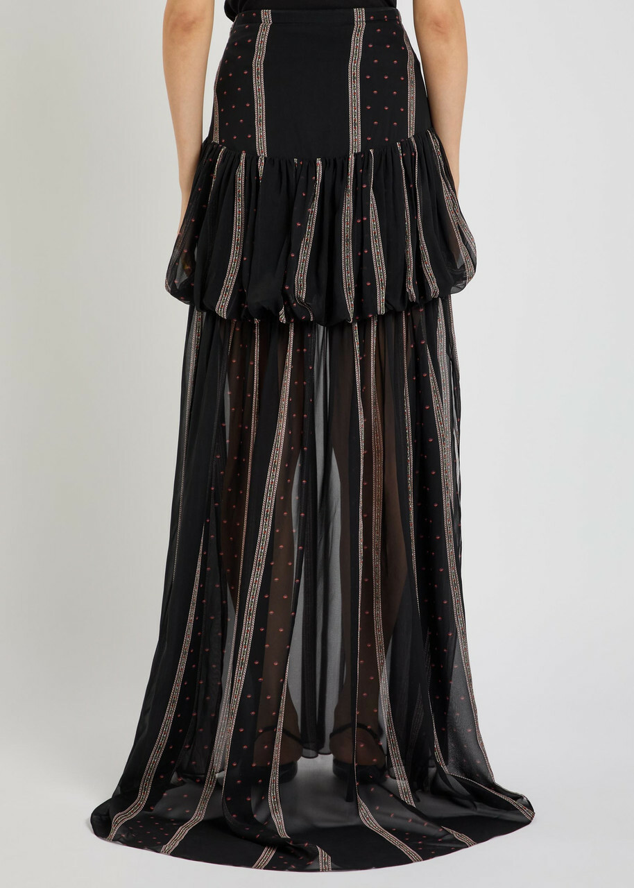 Liberowe Nina Printed Silk-chiffon Maxi Skirt Black