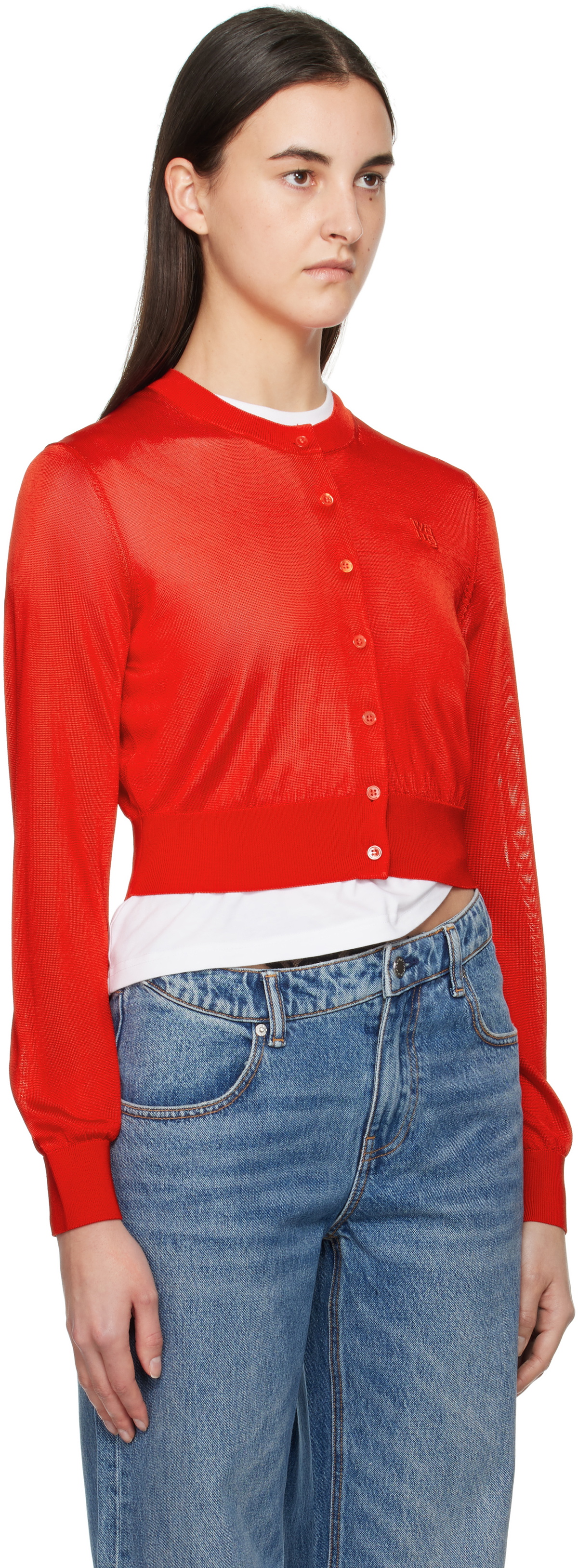 alexanderwang.t Red Logo-Embroidered Cropped Cardigan