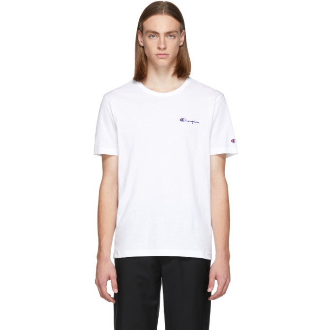 Photo: Champion Reverse Weave White Small Script Logo T-Shirt