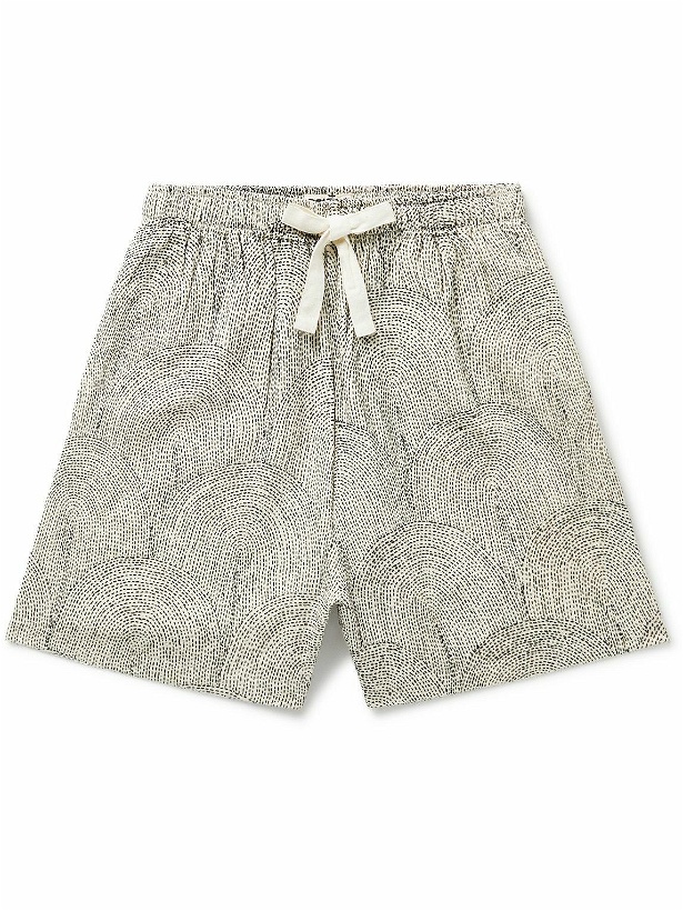 Photo: Karu Research - Straight-Leg Embroidered Cotton Drawstring Shorts - Neutrals