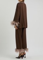 Sleeper Party Feather-trimmed Pyjama set Brown