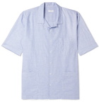 Sunspel - Cortina Camp-Collar Striped Linen and Cotton-Blend Shirt - Blue