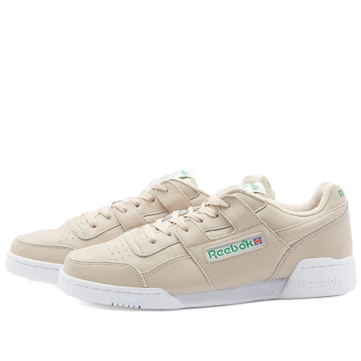 Photo: Reebok Men's Workout Plus Vintage Sneakers in Modern Beige/Glen Green/White