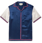 Gucci - Camp-Collar Logo-Embroidered Satin Shirt - Blue