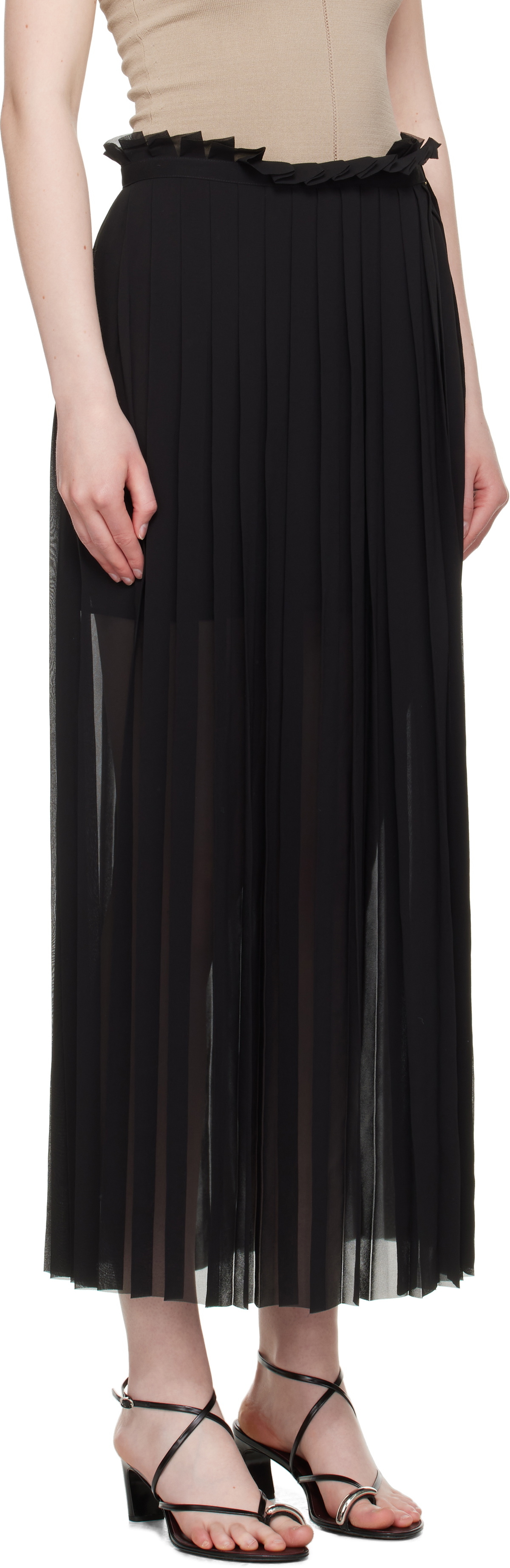 AMI Paris Black Pleated Midi Skirt