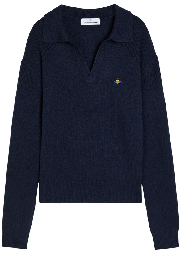 Photo: Vivienne Westwood Logo-embroidered Wool and Cashmere-blend Polo Jumper Navy