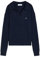 Vivienne Westwood Logo-embroidered Wool and Cashmere-blend Polo Jumper Navy