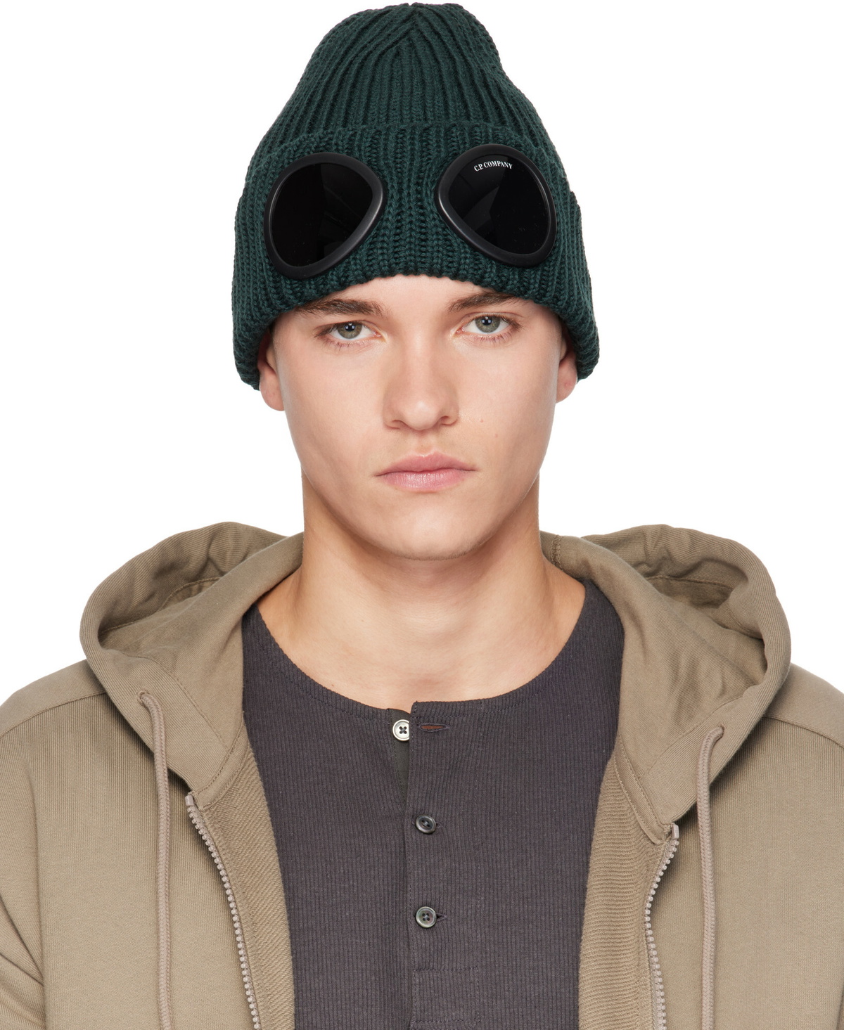 C.P. Company Green Extrafine Merino Wool Goggle Beanie