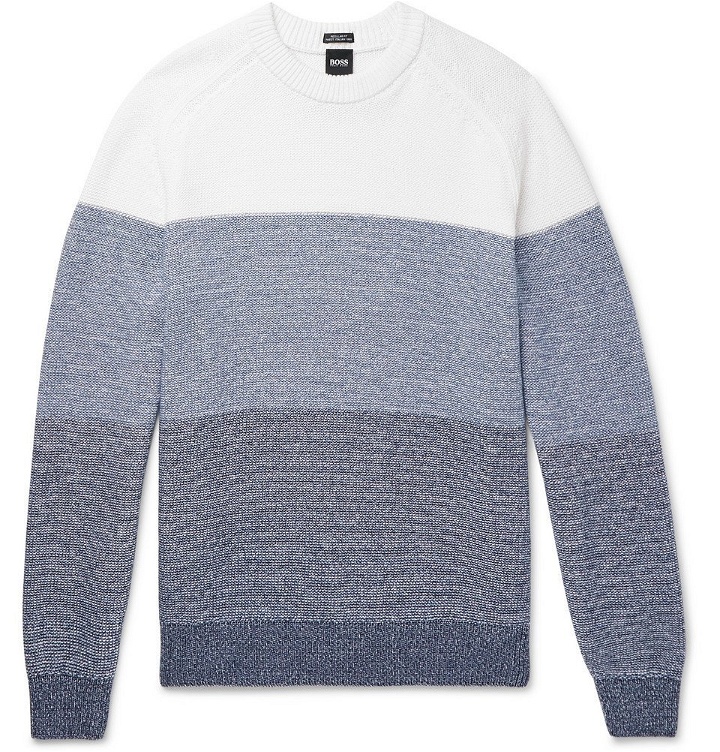 Photo: Hugo Boss - Colour-Block Mélange Cotton Sweater - Men - Blue