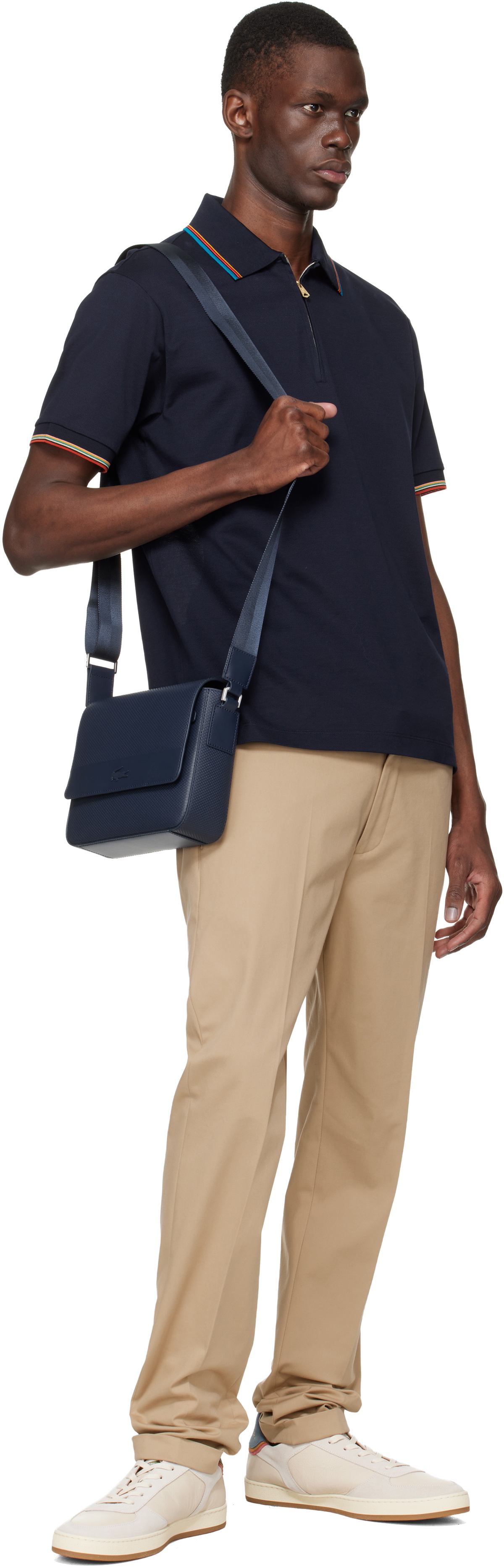 Lacoste Navy Chantaco Leather Messenger Bag