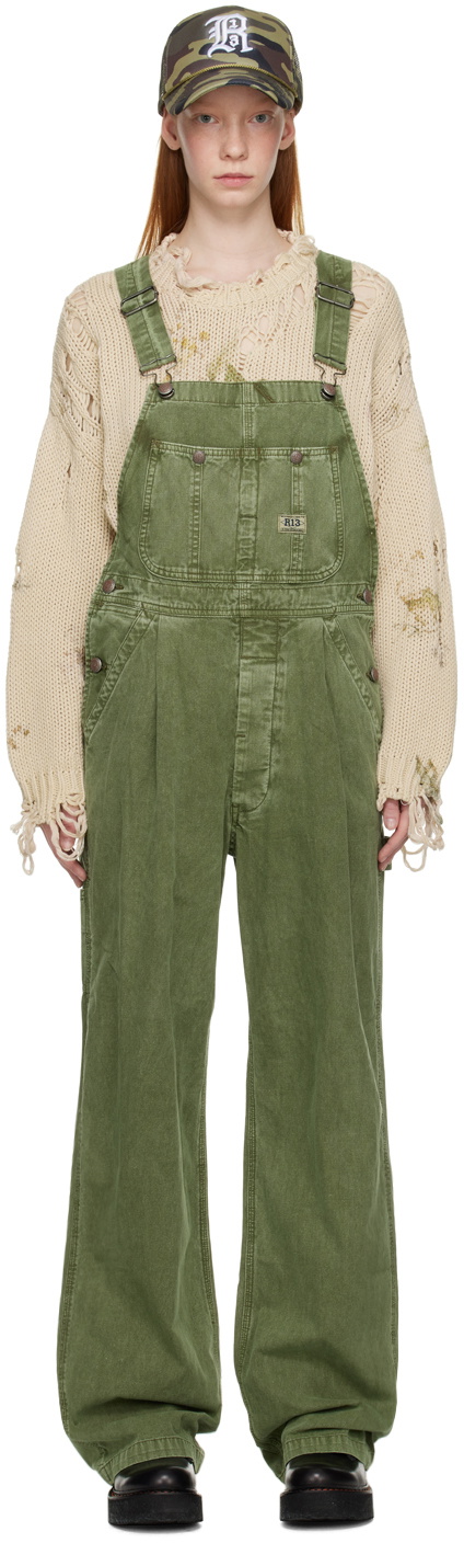 R13 Green Damon Denim Overalls R13