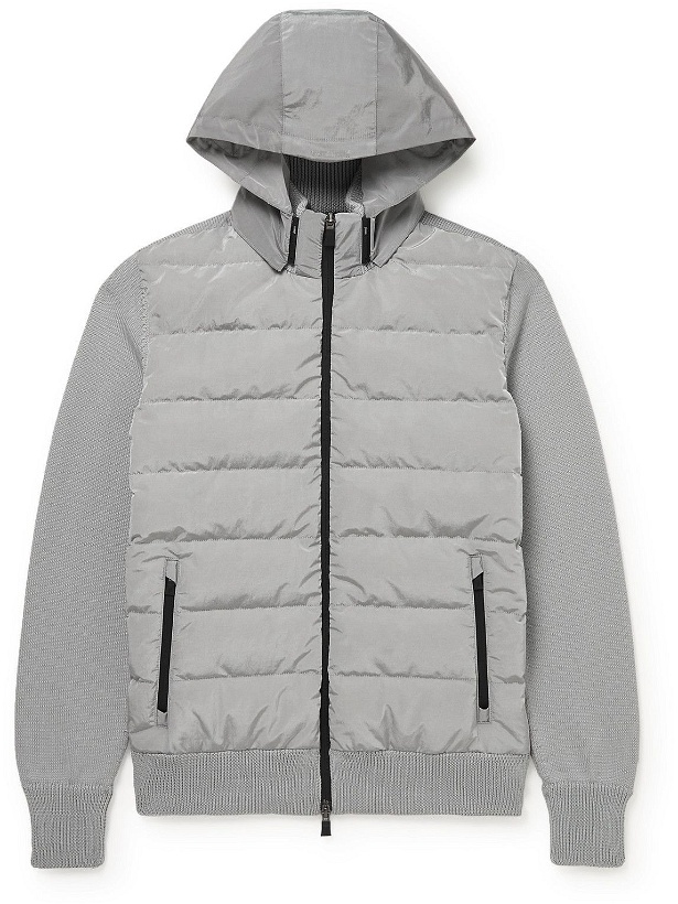 Photo: Herno Laminar - Niseko Panelled Quilted Knitted and Shell Hooded Down Jacket - Gray