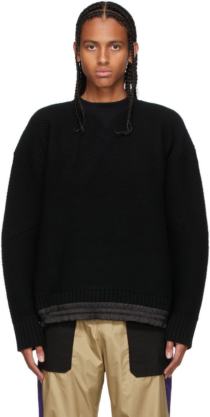 Photo: Sacai Black Knit Satin Hem Sweater