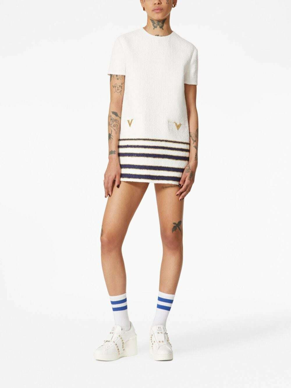 Valentino Garavani stripe-print silk minidress - White