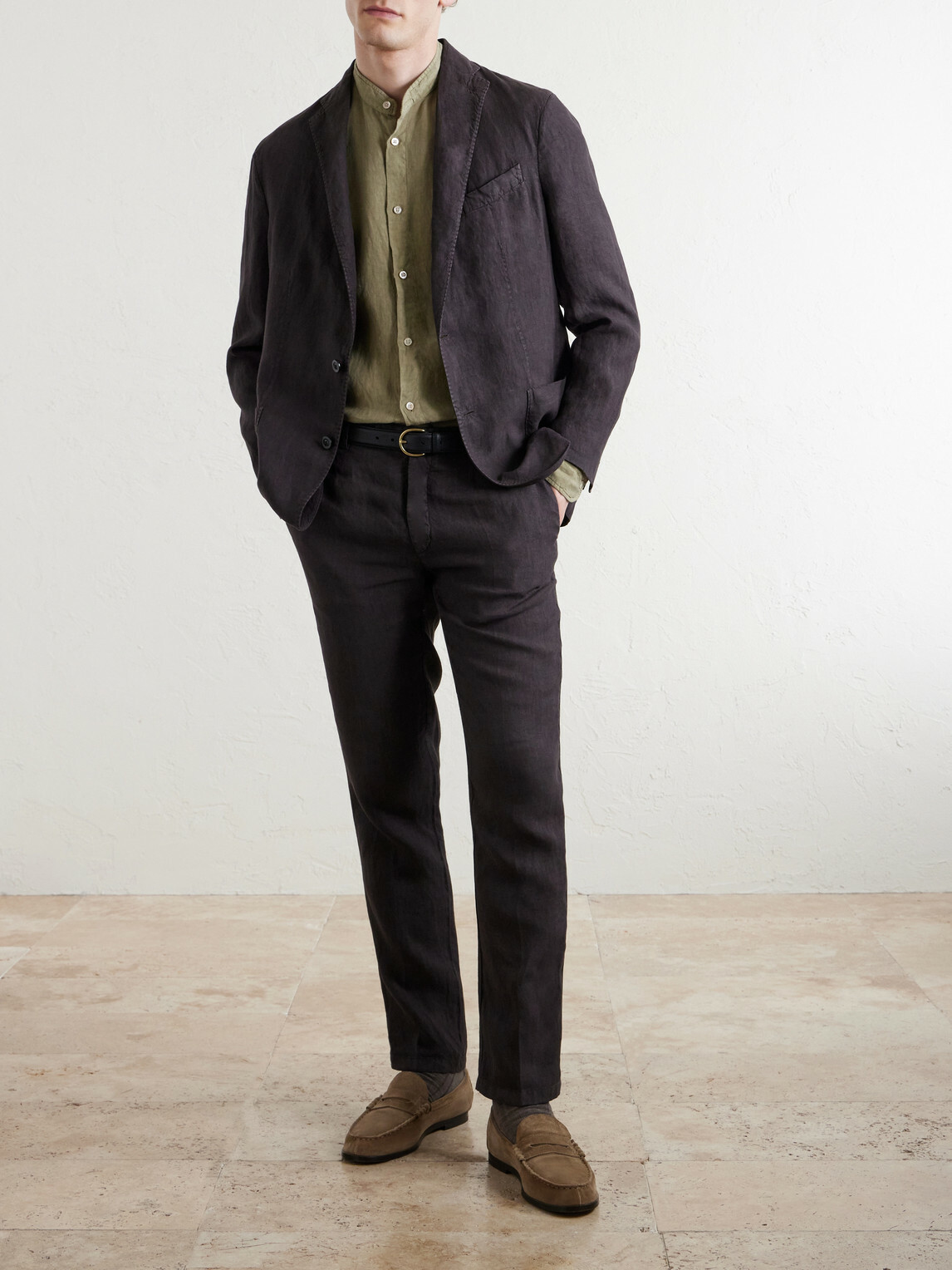 Boglioli - Grandad-Collar Linen Shirt - Green