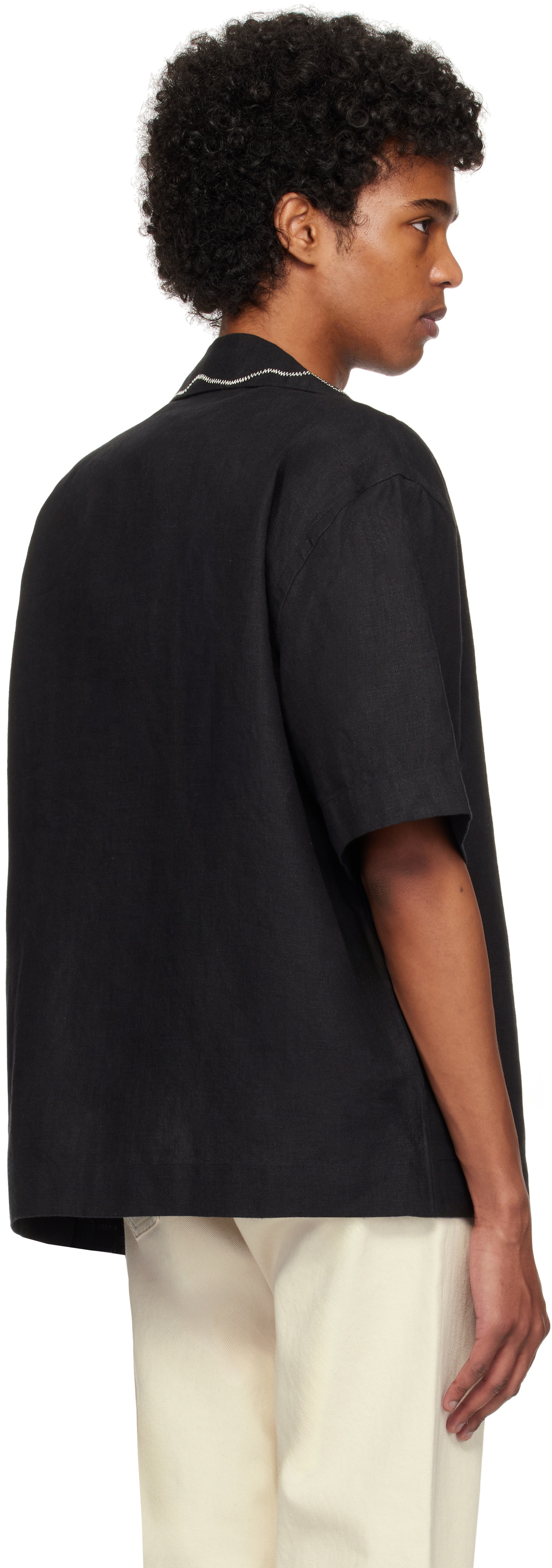 Róhe Black Hand Embroidered Short Sleeve Shirt